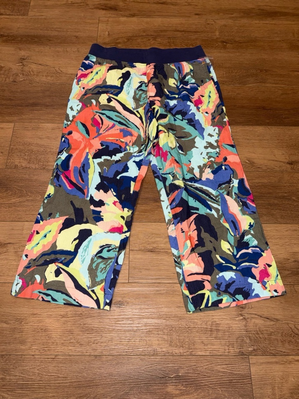 Floral Wide Leg Pull Up Linen Pants PL NWOT Pockets Ethereal Beachy Resort Chic